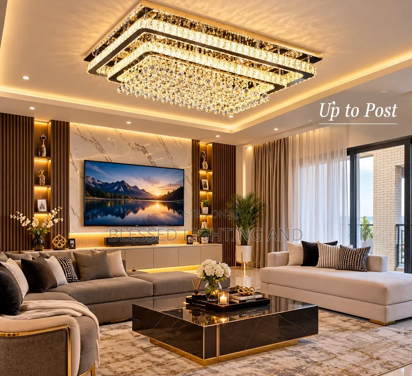 Size 800 by 600mm Led Square Crystal Ceiling Fitting for Living Room