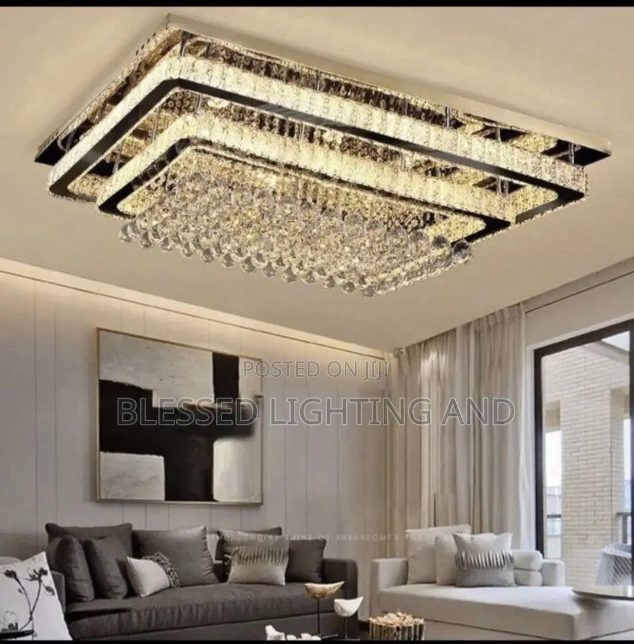 Size 800 by 600mm Led Square Crystal Ceiling Fitting for Living Room