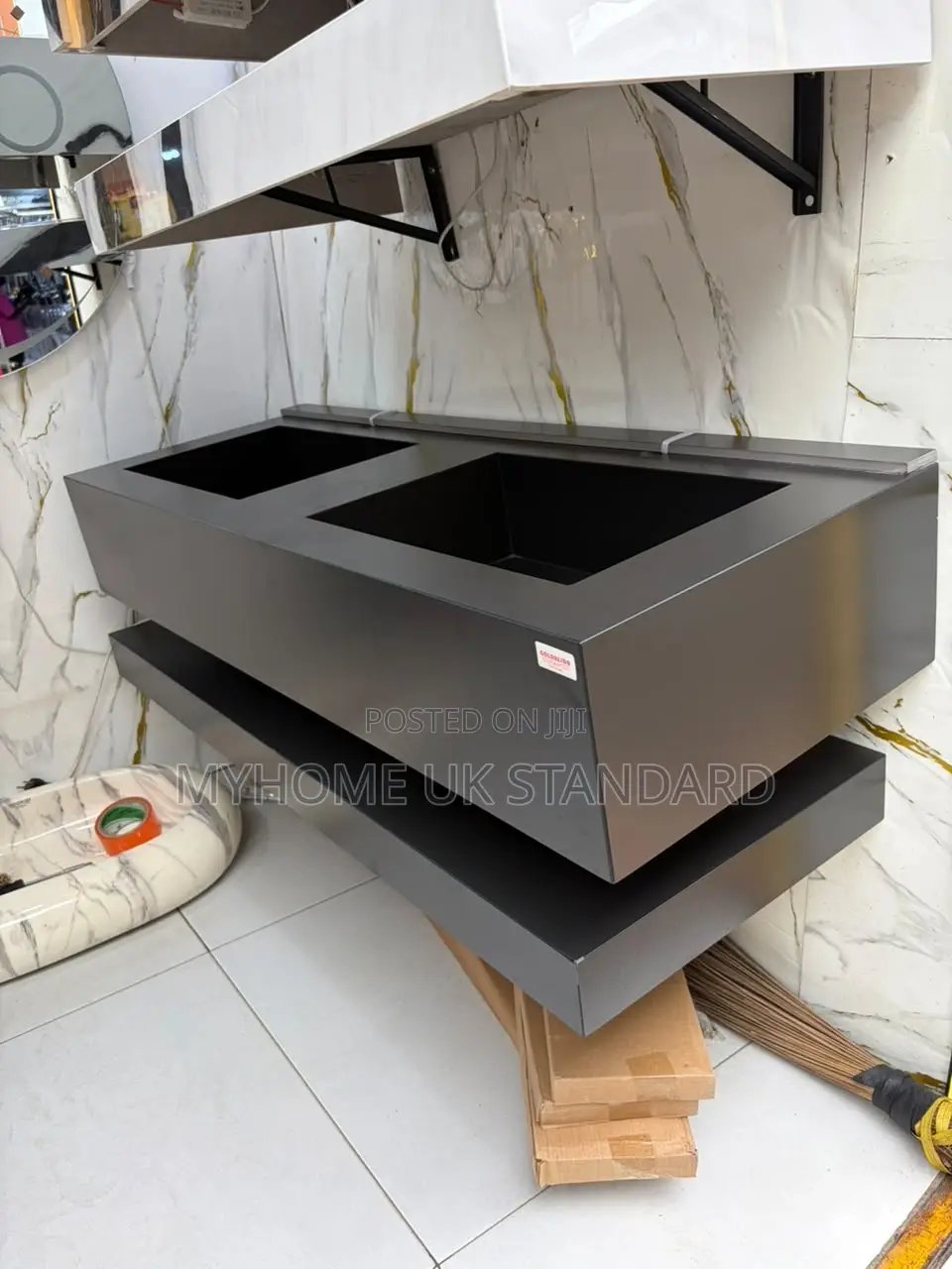 Modern Wall-Mounted Double Sink Vanity Matt Black