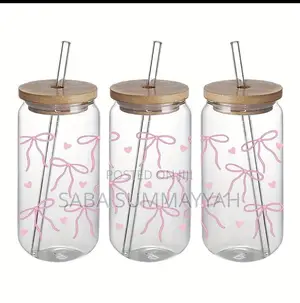500ML Glass Tumbler Cup With Bamboo Lid and Straw