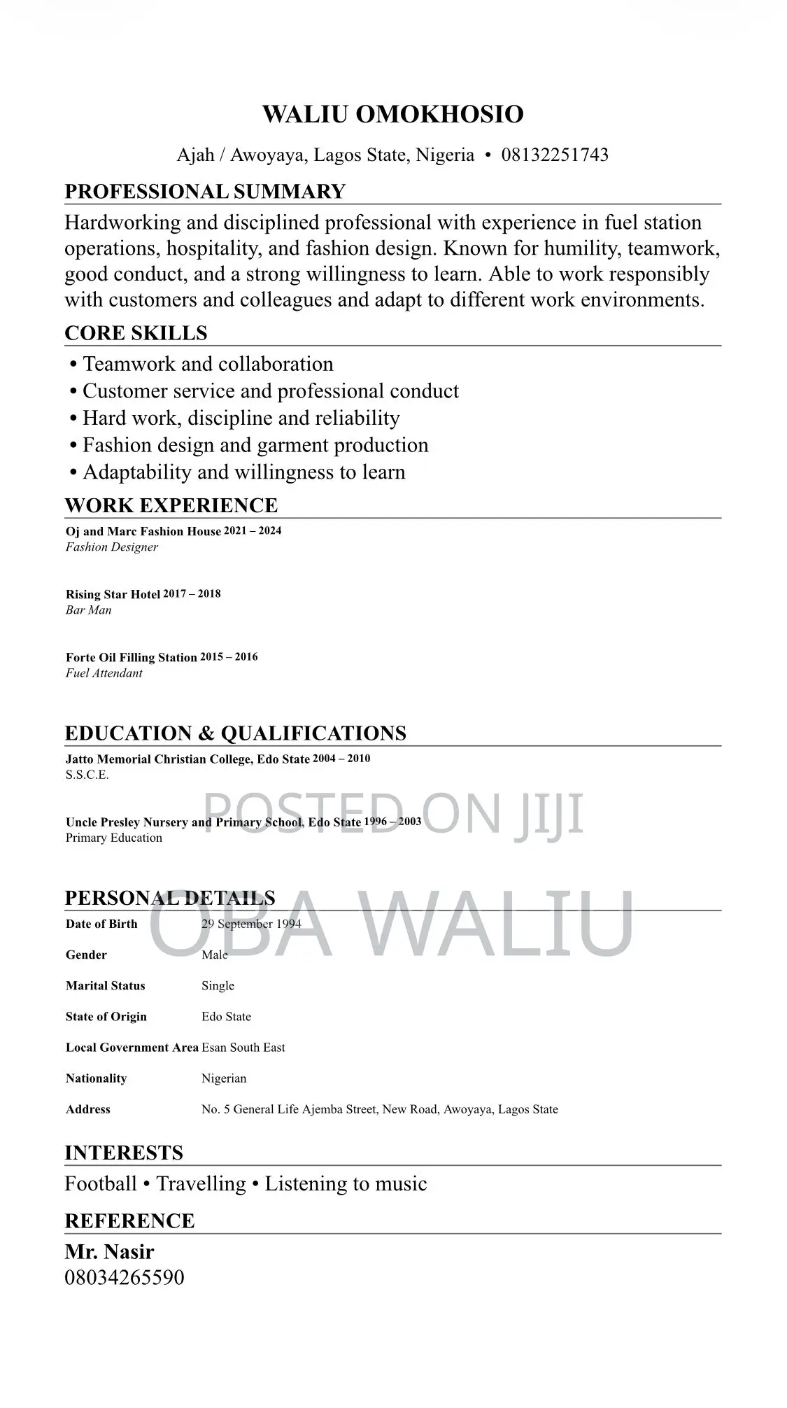 Manufacturing CV