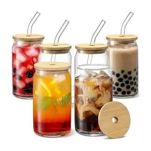 16OZ Tall Glass Mug With Bamboo Lid and Straw 2pcs
