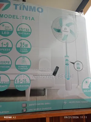 AC/DC Solar Rechargeable Fan + Remote Control and Adapter