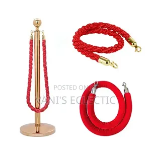 VIP Gold Stanchions Post With Red Braided Rope – Crowd Control Barrier