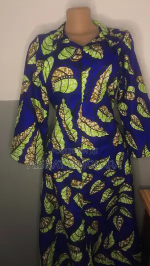 Ankara Shirt Dress __ Blue Leaf Print __ Size 12 Ready to Wear Gown