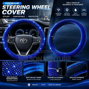 Premium Steering Wheel Cover With Blue Diamond Stone