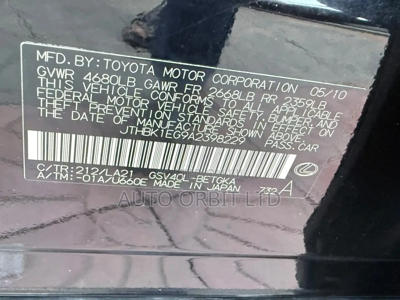 Lexus ES 350 2010 Black