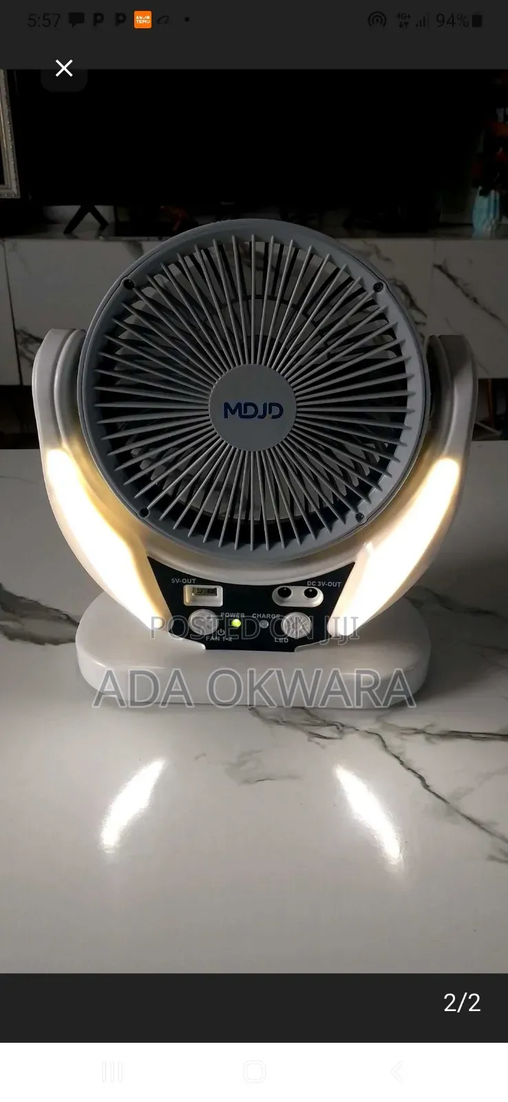 MJDJ Rechargeable 3 Speed Fan
