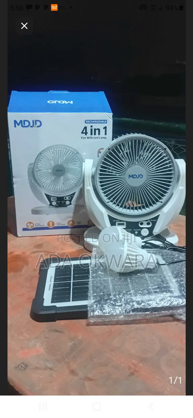 MJDJ Rechargeable 3 Speed Fan