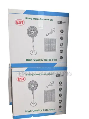 16” Solar Rechargeable Fan With Solar Panel, Bulb, and Remote.