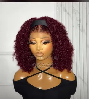 Pixie Curls With Wine Marching Gele Frontal