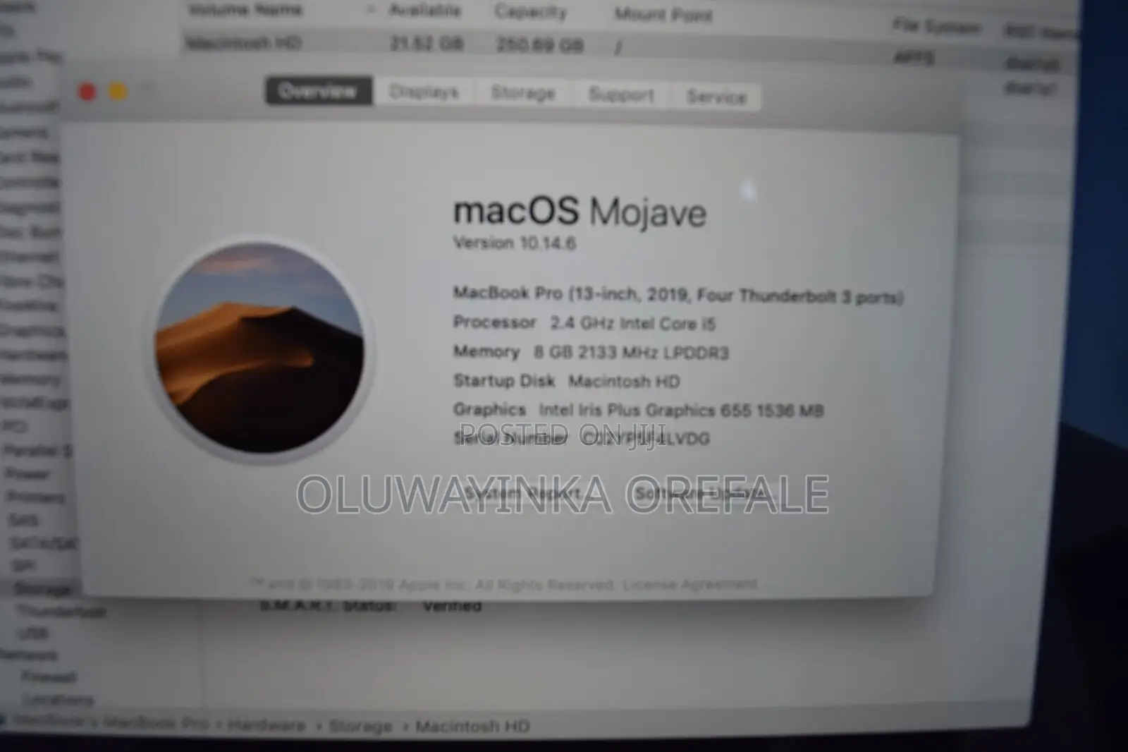 Laptop Apple MacBook Pro 2019 8GB Intel SSD 256GB