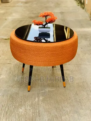 Orange Rope Tyre Center Table With 3d Black Glass Top