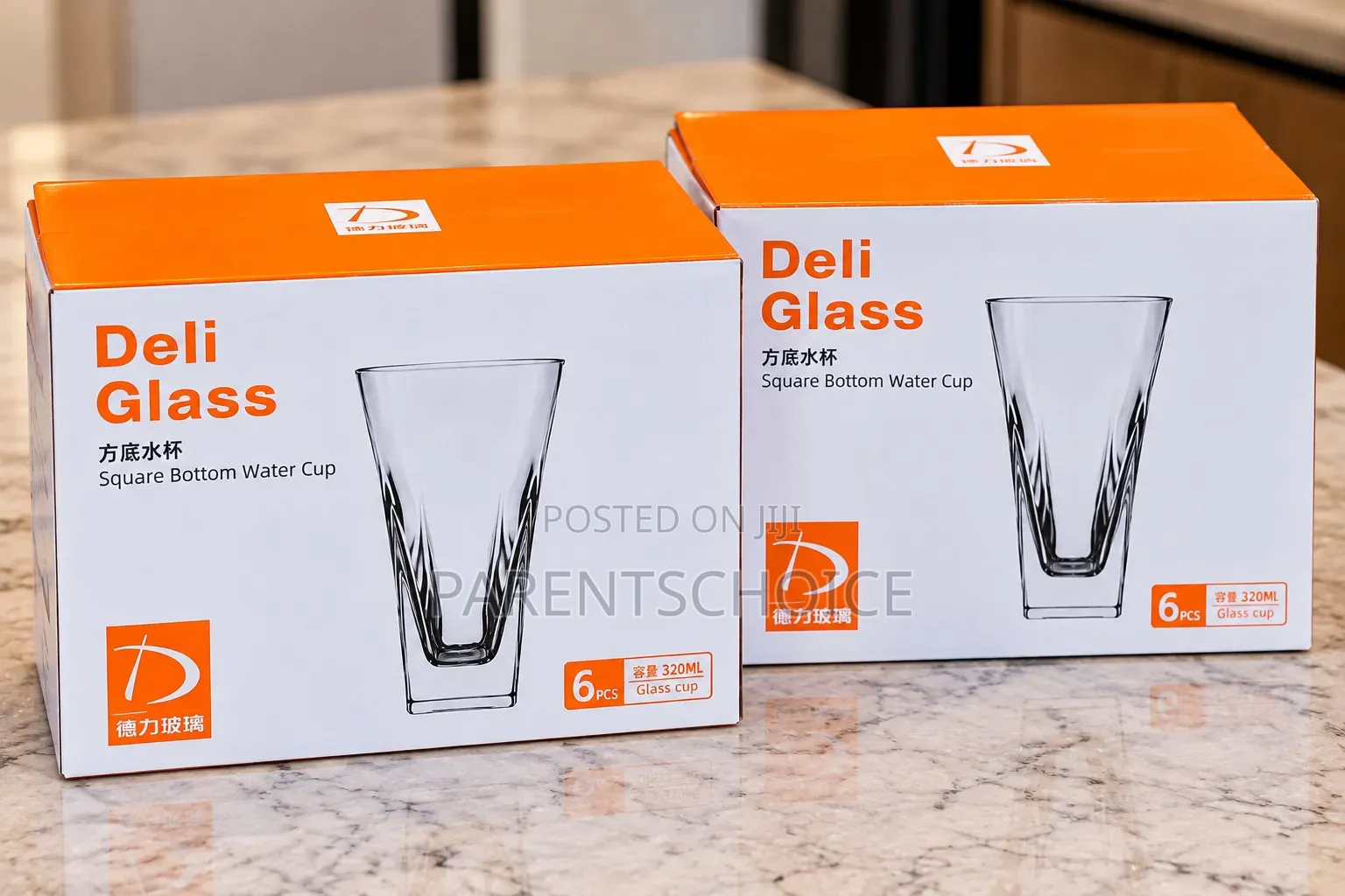 Deli Glass Square Bottom Water Cup 320ml – 6 PCS
