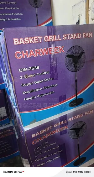 18 Inchescharweek Cw-2539 Basket Grill Solar Rechargeable Standing Fan