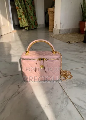 Luxury Mini Quilted Vanity Box Bag White - Gold Handle Ikorodu Lagos