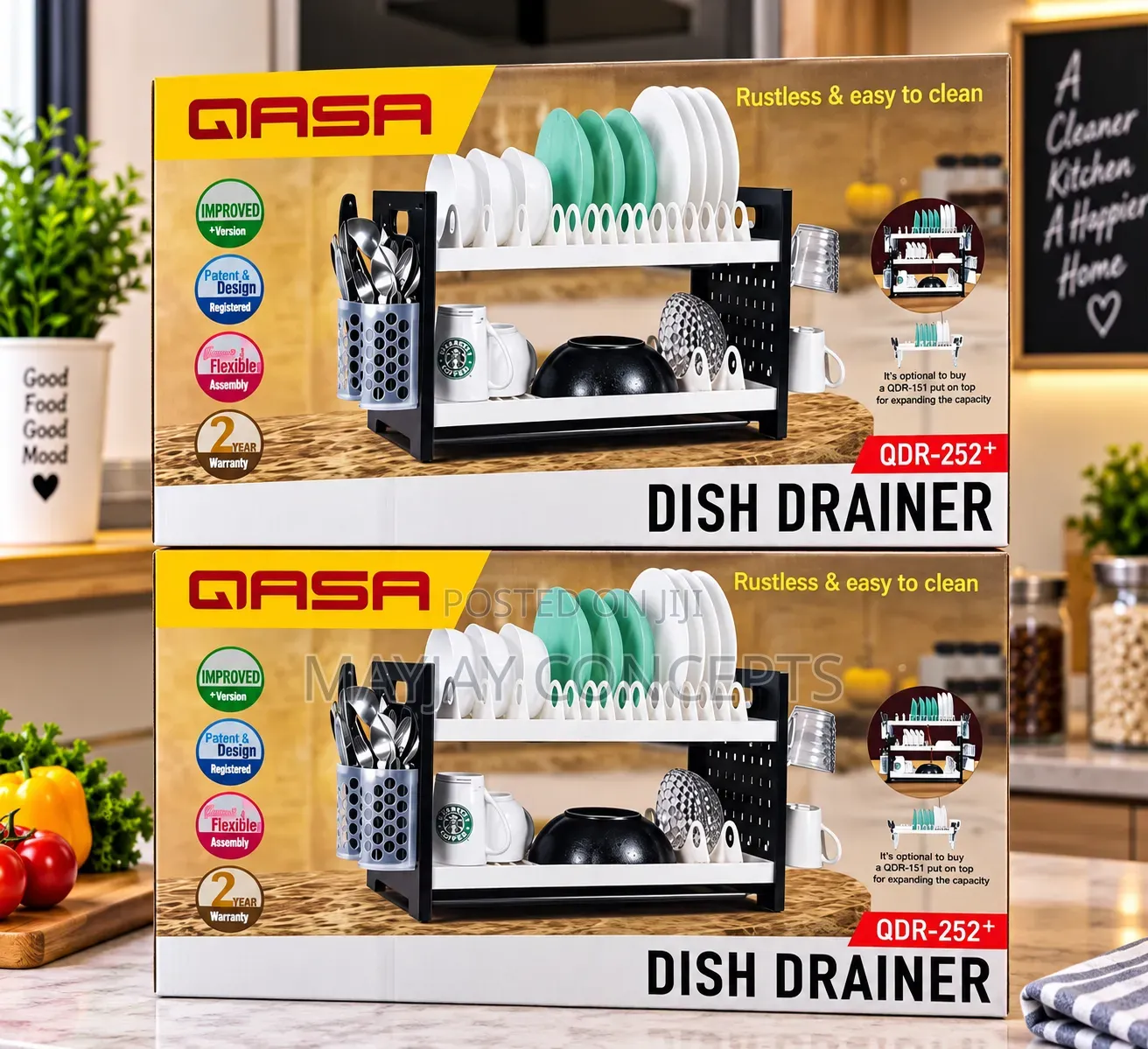 QASA QDR-252+ 2-Tier Rustless Dish Drainer With Flexible Assembly