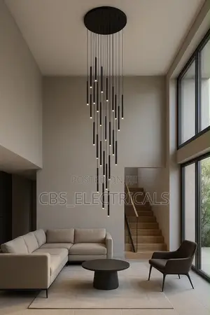 Modern Minimalist Black Cylinder Tube Chandelier (30 Drops)
