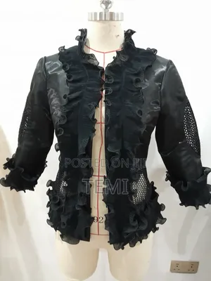 Designer Statement Ruffle Mesh-Panel Open Jacket