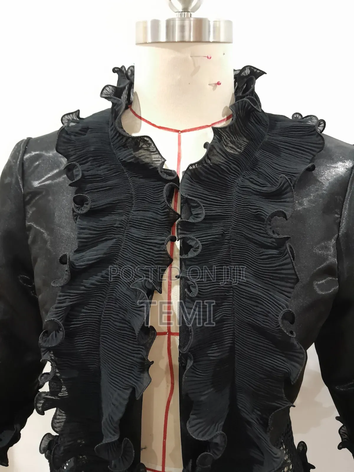 Designer Statement Ruffle Mesh-Panel Open Jacket
