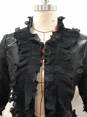 Designer Statement Ruffle Mesh-Panel Open Jacket
