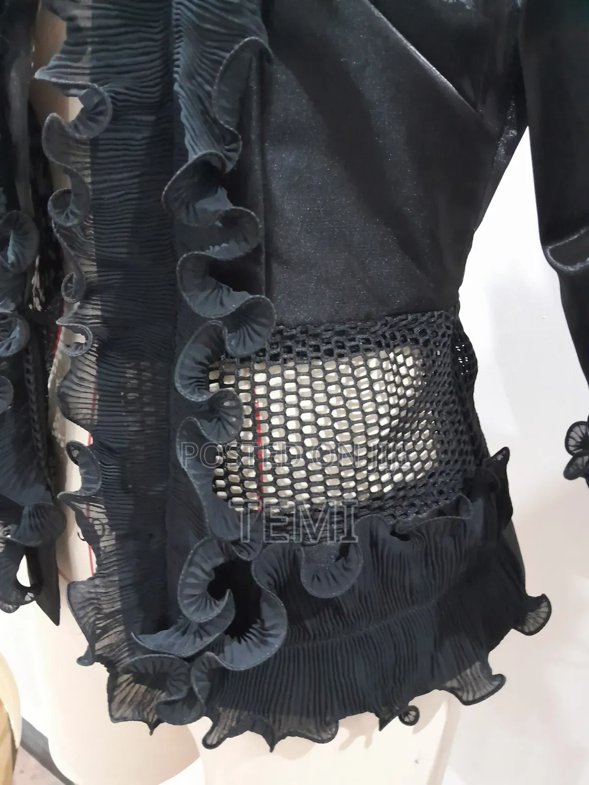 Designer Statement Ruffle Mesh-Panel Open Jacket