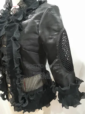 Designer Statement Ruffle Mesh-Panel Open Jacket