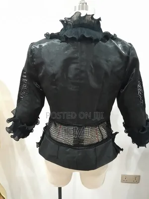 Designer Statement Ruffle Mesh-Panel Open Jacket