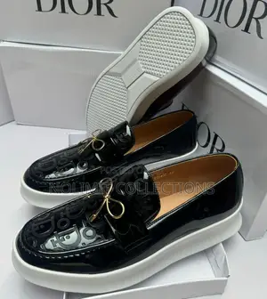 Dior Men's Black Leather Loafers With White Soles