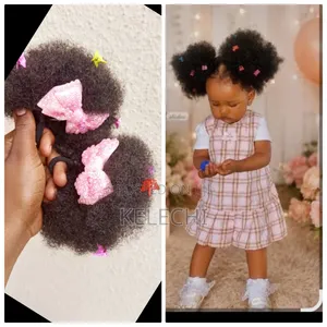 Kids Afro Puff Hair Ponytail With Bow-2pcs /Kiddies Packing Gel Puf