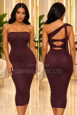 Ribbed Knit Strapless Midi Dress