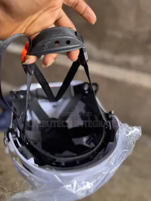 Chinstrap Helmet Equipped With Clear Face Shield Protective Plastic.
