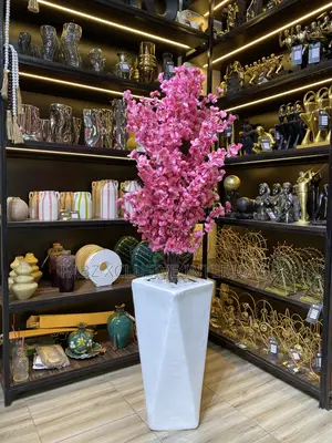 Cherry Blossom Plant in a Tall Geometric Pot