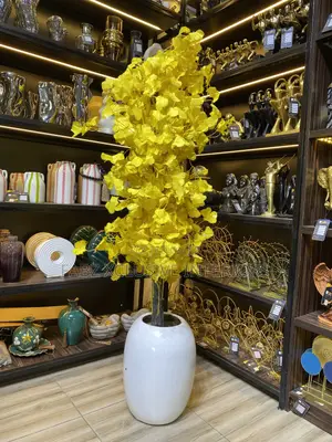 Artificial Ginkgo Plant in a Medium White Egg Shape Pot