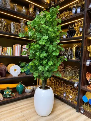 Artificial Ginkgo Plant in a Medium White Egg Shape Pot