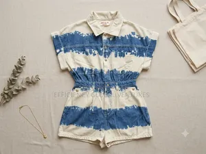 Denim Romper Playsuit Short Sleeve Button-Down - Size FR 36 / US 26