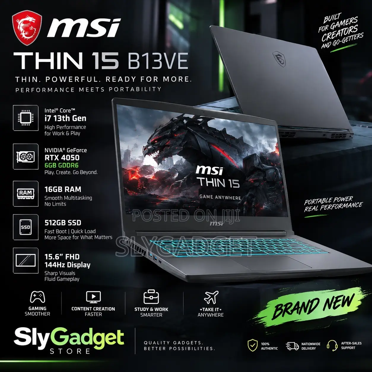 New Laptop MSI GF65 Thin 10UE 16GB Intel Core i7 SSD 512GB