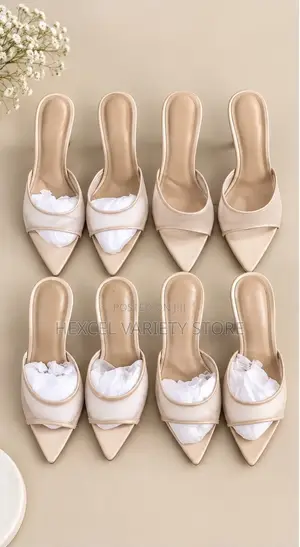 Ladies Nude Pointed-Toe Heels – Elegant Slip-on Mules