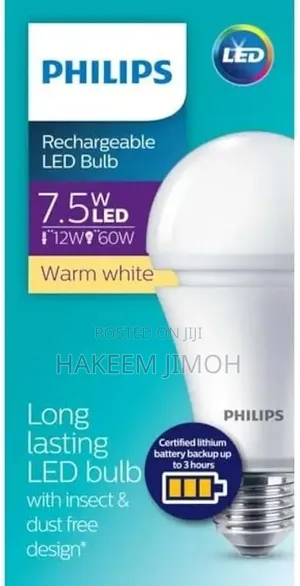 Philips LED Rechargeable Emergency Bulb 7.5w-60(60w Gls, 12w Cfl)w E27