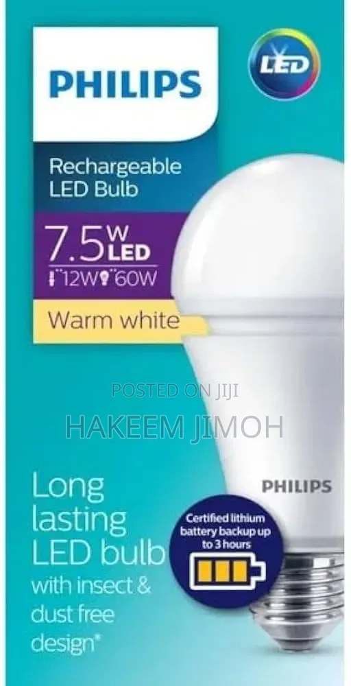 Philips LED Rechargeable Emergency Bulb 7.5w-60(60w Gls, 12w Cfl)w E27