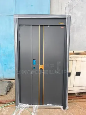 Modern Charcoal Steel Security Door With Gold Accent Inlay
