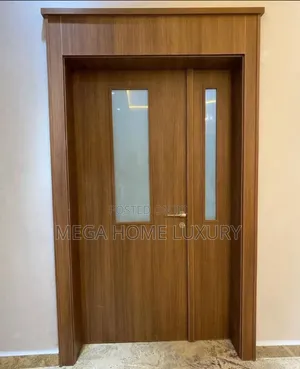 Elegant Modern Wood Grain Door With Frosted Glass Panels