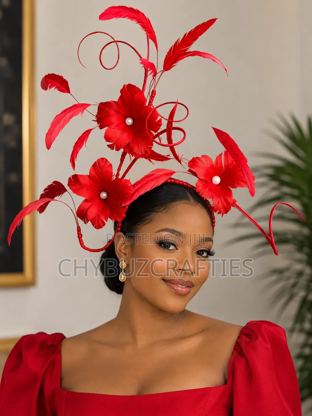 Red Feathery Facinator