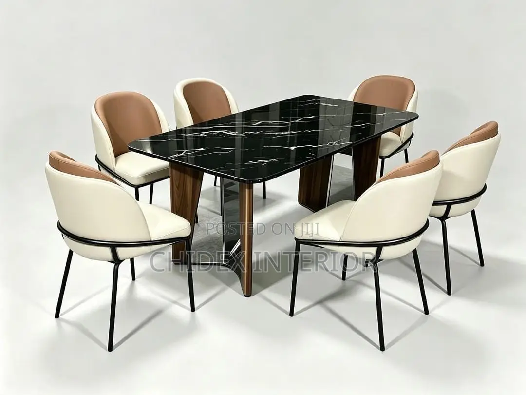 Classic Marble Dining Table 6 Chairs
