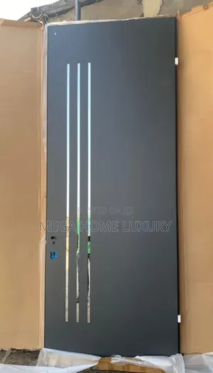 Dark Grey Door With Vertical Glass Inserts