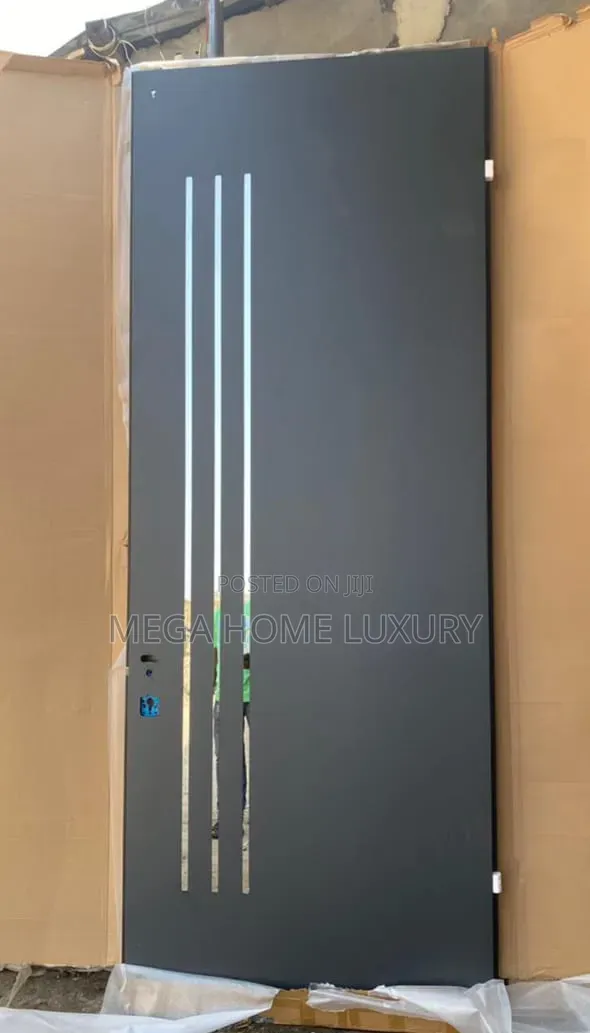 Dark Grey Door With Vertical Glass Inserts