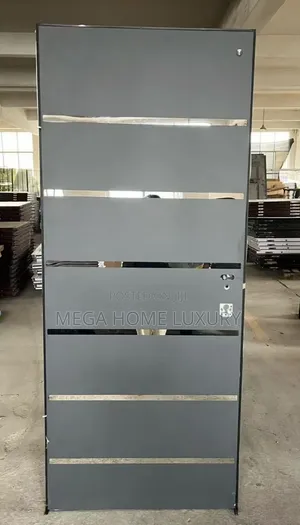 Contemporary Grey Flush Door With Horizontal Metallic / Chrome Inlays
