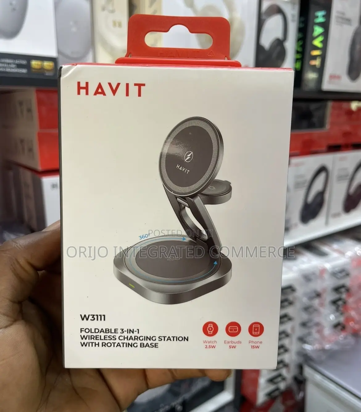 W3111 Foldable 3-in-1 Wireless Charging Station With Rotating Base