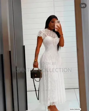 Lace Flare Gown - White, Black, Pink, Sky Blue
