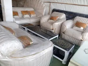 Luxury Cream Gold Tufted Living Room Sofa Set